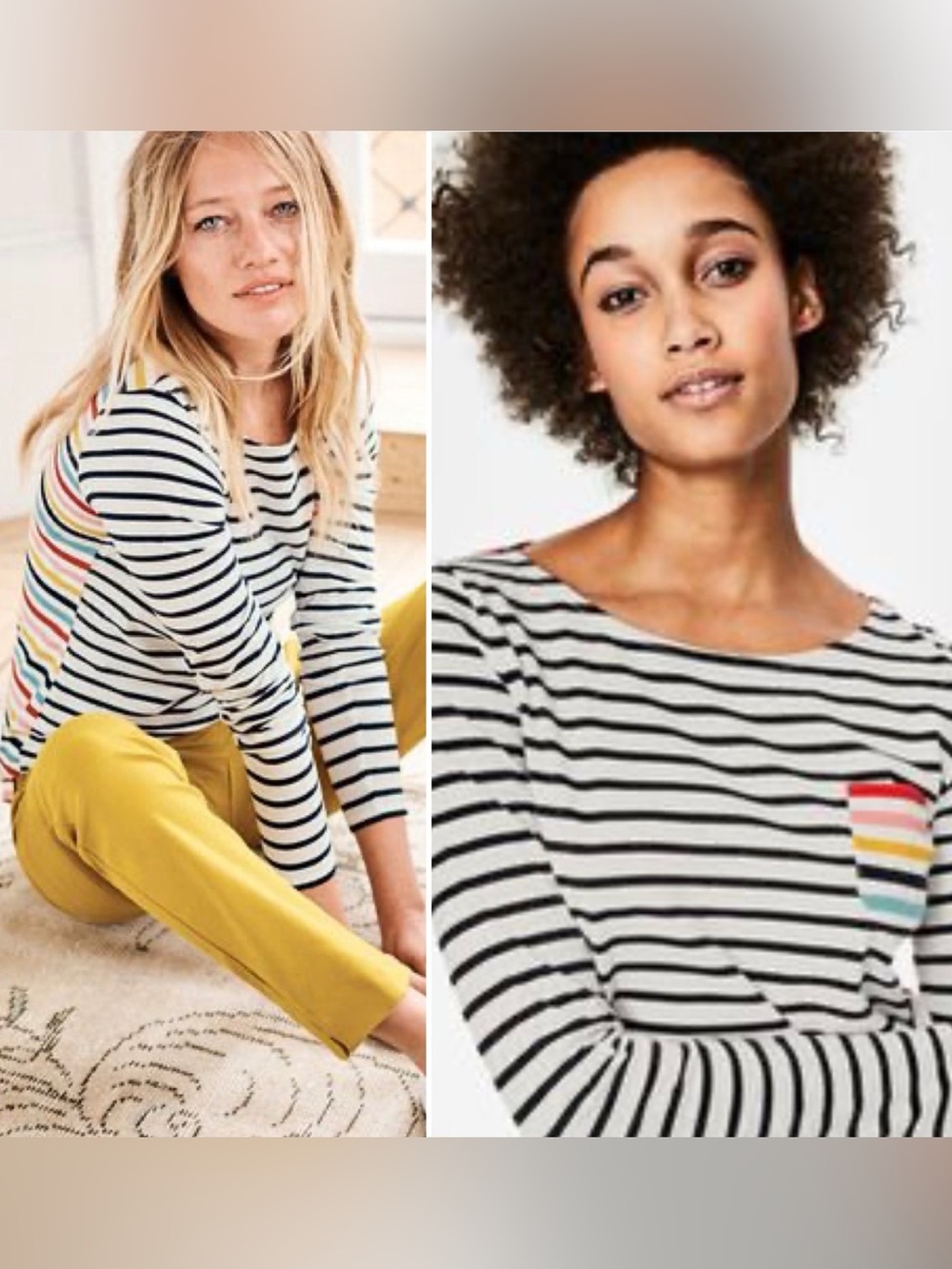 Boden Breton Long Sleeve Rainbow Striped Top